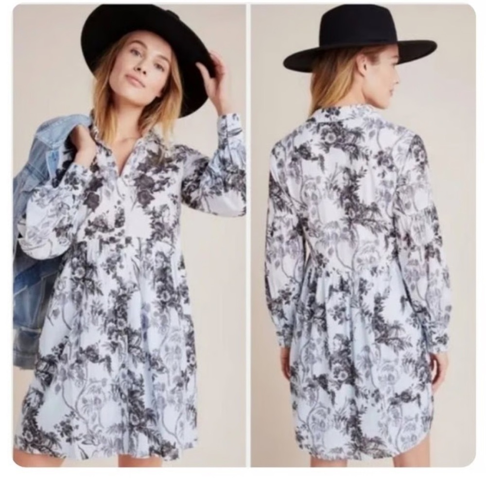 ANTHROPOLOGIE Lavinia Floral Shirt Dress Size 10 boho chic coastal cowgirl